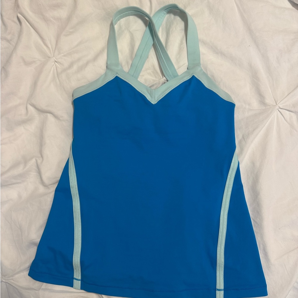 Lululemon vintage dual striped blue tank with teal accents